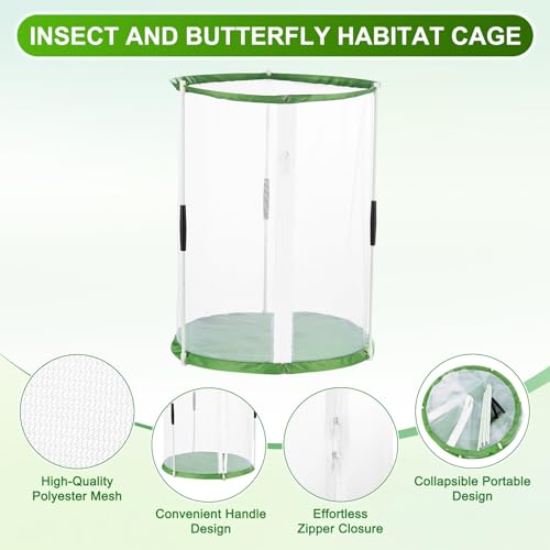 M METERXITY Butterfly Habitat Cage Terrarium, Outdoor Collapsible Mesh Pop-up with Zipper Protection for Breeding Butterfly/Ladybug, Mesh Plant Enclosure [White with Green, 12 x 12 x 16 Inch] - size: 12 x 12 x 16 Inch