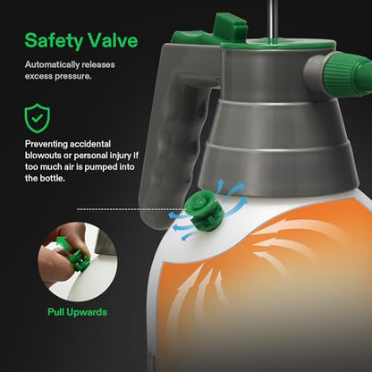 VIVOSUN 2L Pump Sprayer, 68oz Water Spray Bottle with Safety Valve | Handheld Garden Sprayer, Adjustable Nozzle, Extended Spray Rod & Additional Seals, Ideal for Watering, Fertilizing, Cleaning - size: 68 ounce