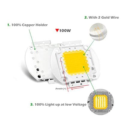 CHANZON High Power Led Chip 100W Warm White 3000K - 3500K | (3000mA / DC 30V - 34V / 100 Watt) Super Bright Intensity SMD COB Light Emitter Components Diode Bulb Lamp Beads DIY Lighting - color: A) Warm-white (3000k)