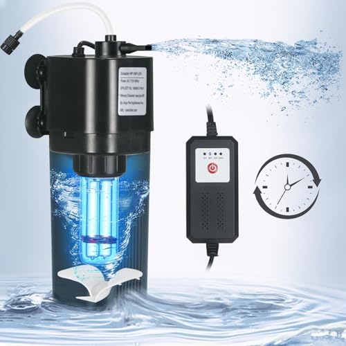 TARARIUM 10-40 Gallon U-V Aquarium Filter for Fish Turtle Tank, Swirl Turbo | Bio Sponge+U-V, Auto-Timer Bulb Lasts Longer, Clean Green Water, Quiet Internal Filter, Aeration, Saltwater Freshwater 132GPH - size: WP-190F (10-40 Gal)