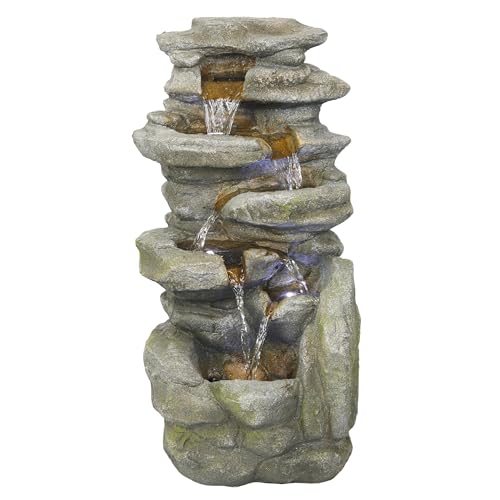 Alpine Corporation 24" H Outdoor Waterfall Floor Fountain with White LED Lights, Gray - color: Gray - 24"h Waterfall W/ Leds