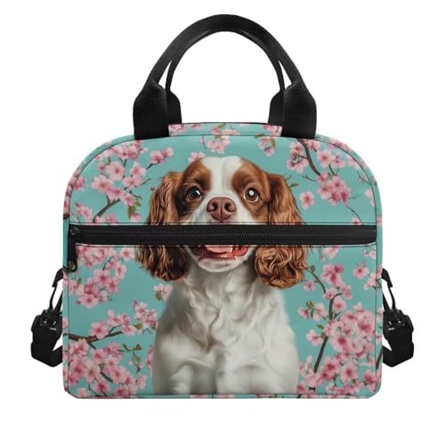 Cavalier King Charles Spaniel Dog Kids Insulated Lunch Bag Cherry Blossom Lunch Box Outdoor Insulated Lunch Box Student Lunch Tote Bag Picnic Lunchbox - color: Cavalier King Charles Spaniel Dog Cherry Blossom