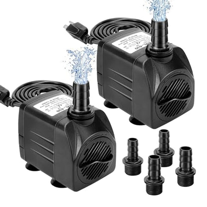 GROWNEER 2 Packs 550GPH Submersible Pump 30W Ultra Quiet Fountain Water Pump, 2000L/H, with 7.2ft High Lift, 3 Nozzles for Aquarium, Fish Tank, Pond, Hydroponics, Statuary - size: 550 GPH 2 Pack