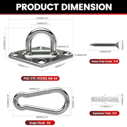 304 Stainless Steel Pad Eye Snap Hook, M6 Ceiling Hook 800Lb,8Pcs | Hanging Kit with Screws for Hammock Chair Swing, Yoga Gym Equipment, Sun Shade Sail, Plant Hangers & Marine Boat Hardware - size: 2.3 inch, style: Rhombus