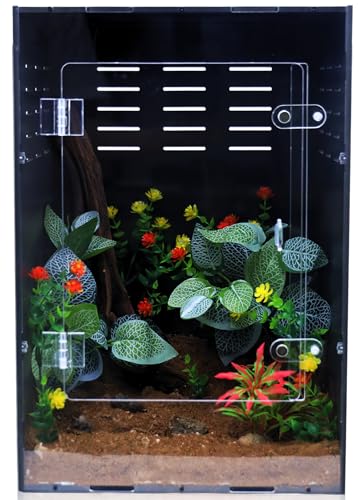 12x12x18 PVC Reptile Terrarium for Crested Gecko and Small Pets | 12x12x18 reptile habitat, three light-blocking sides, clear acrylic front, lockable lid, for crested gecko and small lizards - size: 12"12"18"
