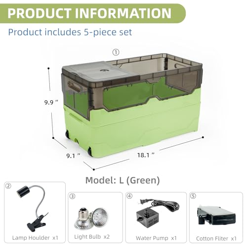 18.1x9.9x9.1 Turtle Tank Kit with Heat Lamp, Filter & Wheels Green | Aquatic turtle habitat with wheels for moving the tank. Anti-escape lid. Fits small turtles, hermit crabs & frogs - color: Green, size: 18.1x9.9x9.1 Inch