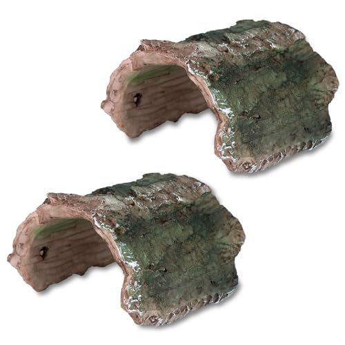 IBWell 2 Pack Aquarium Hideout Reptile Cave Betta Log Resin Hollow Tree Trunk Ornament Terrarium Tank Decoration for Fish Turtle Small Reptile - Long - size: 2.35"*3.78"*2.56"