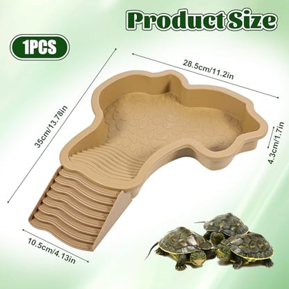 Large Reptile Water Bowl with Ramp, Thickened Non-Slip Feeding Dish & Bathing Pool for Turtle, Snake, Gecko, Bearded Dragons, Lizard Habitat Accessories