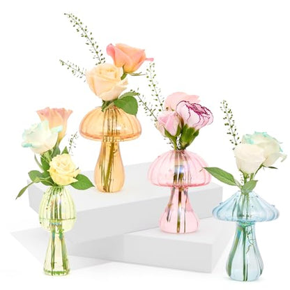 XXXFLOWER Glass Mushroom Vase Propagation Planter Window Plant | Crystal Hydroponic Mushroom Jars for Plant Cuttings Unique Glass Bud Flower Vase Indoor for Home Office Garden Decor - size: 4PCS Mushroom Vase