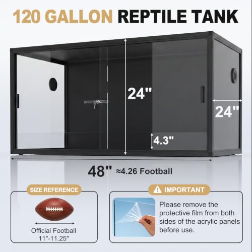 120 Gallon Reptile Tank, 48"x24"x24" Front Opening Reptile Terrarium, Black | Aluminum Frame Reptile Enclosure with Lock, Tempered Sliding Glass Doors, Screen Top, Bearded Dragon Tank for Ball Python - color: Black, size: 120 Gallon