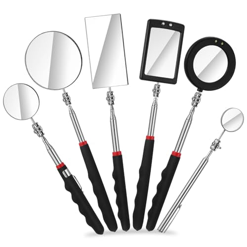 6 Pcs LED Telescoping Inspection Mirror,Retractable LED Mechanical Mirror Tool,Under Vehicle Inspection Mirror,Car Visual Reflector,Retractable Under Vehicle Detection Mirror