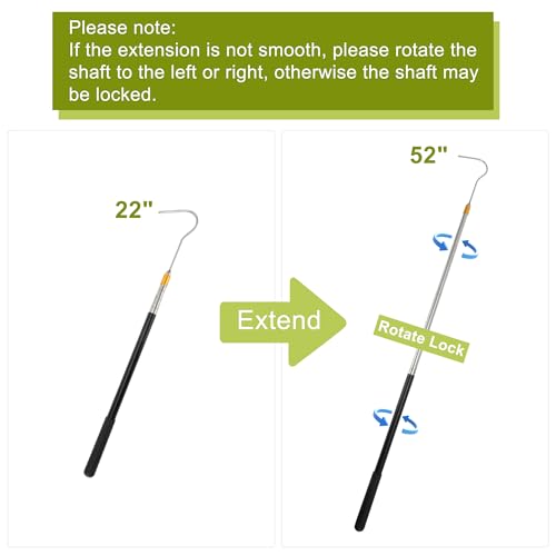 52" Snake Hook, Retractable Snake Catcher, Snake Stick, Snake Grabber Tool, Reaching Tool for Rattlesnakes Python Copperhead Removal Catching, Black