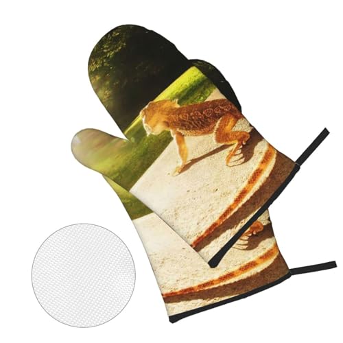 Beard Dragon Lizard Animal Reptile Heat Resistant Oven Mitts and Pot Holders Set of 4-500°f Protection Utensil Pocket for Grilling, Baking, Cooking