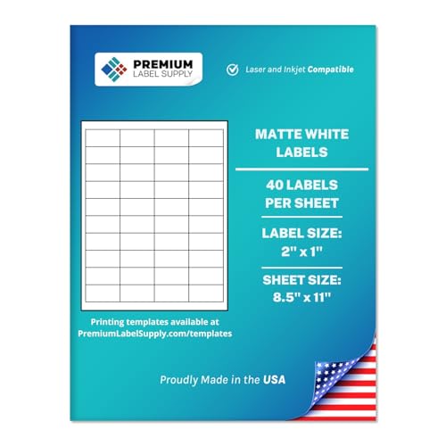 Premium Label Supply White Sticker Barcode Labels – 2" x 1" – Laser/Inkjet Compatible – (40 per Sheet), 25 Sheets – 1000 Total Adhesive Labels - size: 1000 Labels