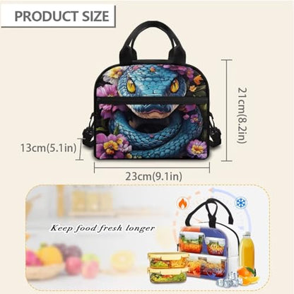 Cool Snake Lunch Box for Boys Lunch Bag Portable Lunchbag Reusable Lunchbox Travel Lunch Boxes with Shoulder Straps Student Picnic Lunch Containers - color: Cool Snake