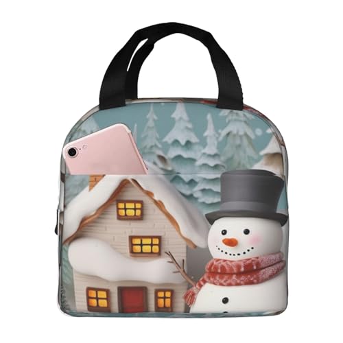 Insulated Lunch Bag Snowman and Village Lunch Box for Women Men Reusable Leakproof Lunch Cooler Bag for Office Picnic - color: Snowman And Village