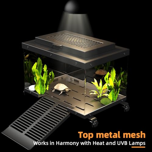 Erinnyees Turtle Basking Platform for Aquatic Turtles, Stainless Steel Large Turtle Dock with Extended Ramp & Flip-Open Mesh Door,Fits 12-14.5'' Wide Aquariums, Large - size: LARGE(Fits Tank Width 12"-14.5")