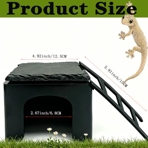 2-in-1 Visible Bearded Dragon Basking Platform with Hideout，Leopard Gecko Basking Platform with Slate Stone，Reptile Habitat Accessories for Lizard, Gecko, Snake (Black) - color: Black