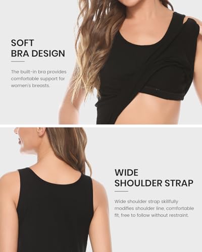 AMVELOP Tank Tops for Women Built in Bra Cotton Shelf Bra Tanks Layering Undershirts 2-3 Pack - color: 2 Pack-black Black, size: Medium