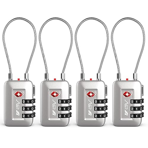 TSA Accepted Luggage Travel Lock, Set-Your-Own Combination Lock for School Gym Locker, Luggage Suitcase Baggage Locks, Filing Cabinets, Toolbox, Case (Silver, 4 Pack) - color: Silver 4-Pack