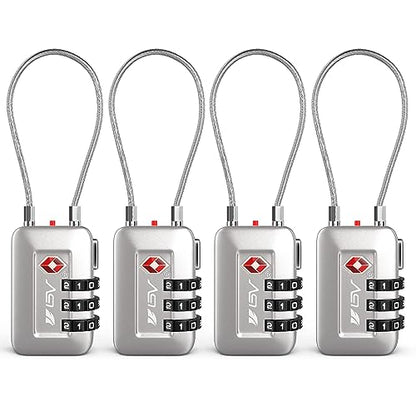 TSA Accepted Luggage Travel Lock, Set-Your-Own Combination Lock for School Gym Locker, Luggage Suitcase Baggage Locks, Filing Cabinets, Toolbox, Case (Silver, 4 Pack) - color: Silver 4-Pack