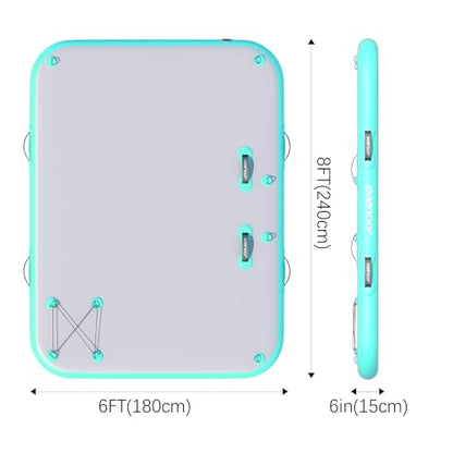 Inflatable Floating Dock Mat,6 inches Thick Inflatable Stable Platform Raft with Storage Bag None-Slip Surface for Lake Beach Pool - color: Green 8ft x 6 ft x 6in