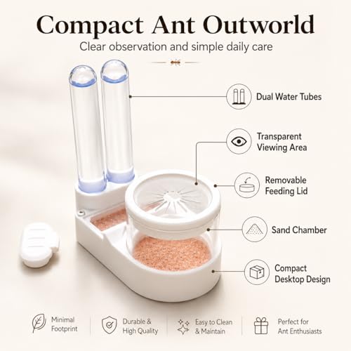 Beginner Ant Nest with Foraging Area and Humidity Zone, Dry Wet Separation Plaster Chamber, Fits 15mm Test Tubes, for Small to Medium Ant Colonies