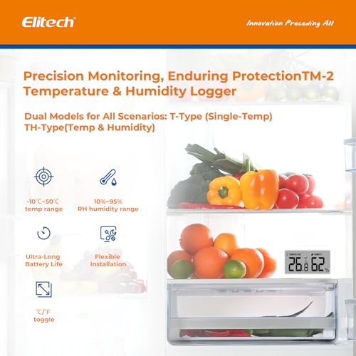 Elitech Fridge Thermometer Hygrometer Digital Freeze Refrigerator Thermometer Waterproof Large LCD Display TM-2TH - size: Thermo-hygrometer
