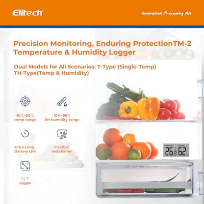 Elitech Fridge Thermometer Hygrometer Digital Freeze Refrigerator Thermometer Waterproof Large LCD Display TM-2TH - size: Thermo-hygrometer