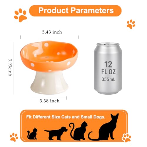Orange Mushroom Cat Bowl, Elevated Ceramic Bowl for Cats | Elevated, Ceramic, Whisker Friendly, Anti Vomitin,Cute Mushroom Design - color: Orange