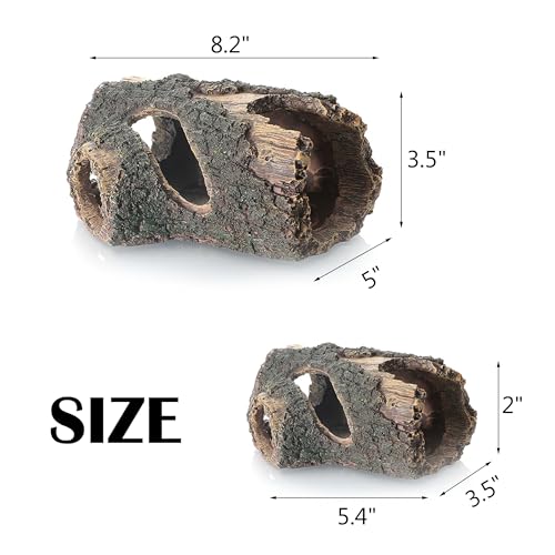 Reptile Hide Cave, Resin Hollow Log Hideout，Reptile Tank Accessories Climbing Toys Hideaway Caves Decor for Lizards,Gecko,Turtles,Reptiles,Amphibians and Fish