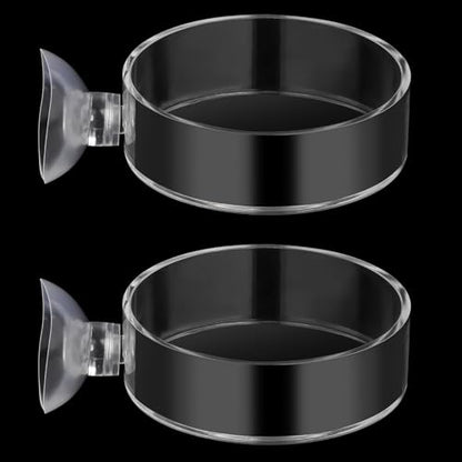 60mm Fish Tank Feeder Dish Aquarium Shrimp Feeder Dish with Suction Clear Fish Tank Feeding Bowl Round Clear Dishes Tray（2pcs）