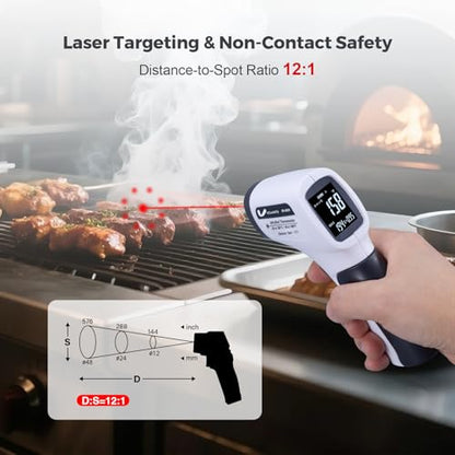Temperature Gun for Meat,Automotive Infrared Thermometer Gun with Ring Laser DS12:1,Digital Thermal Gun with Adjustable Emissivity&High/Low Alarm,-58~1400℉IR Temp Gun for Engine,Brakes&HVAC - color: Gray