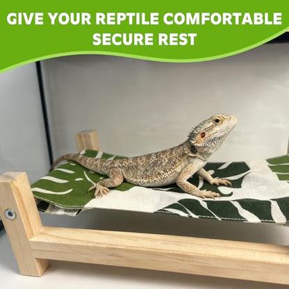 1PCS Bearded Dragon Bed, Wooden&Soft Fabric Reptile Bedding Hammock, Bearded Dragon Tank Accessories,Habitat Accessories for Leopard Gecko Snake Lizard or Other Small Animal (Green, Large) - size: Large
