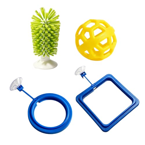 Turtle Tank Accessories 4-Piece Set, Turtle Tank Decor and Turtle Brush for Daily Feeding and Shell Cleaning