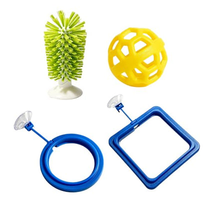 Turtle Tank Accessories 4-Piece Set, Turtle Tank Decor and Turtle Brush for Daily Feeding and Shell Cleaning