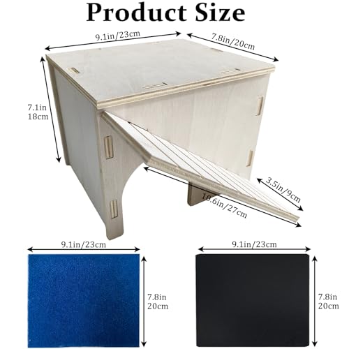 Bearded Dragon Basking Platform Wood Reptile Hide Cave Gecko Hide | Medium,9.1"×7.8"×7.1",Detachable,Installation Instructions,with Slate Rock Mat,for Gecko Chameleon Snake Crested Gecko - size: Medium