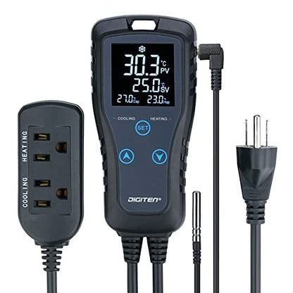 DIGITEN DTC102 Temperature Controller Outlet 2-Stage Plug in Thermostat Digital Greenhouse Thermostat Reptiles Temperature Controller Heating Cooling Mode for Homebrewing Fermentation Space Heater - style: 2-Stage Temperature Controller