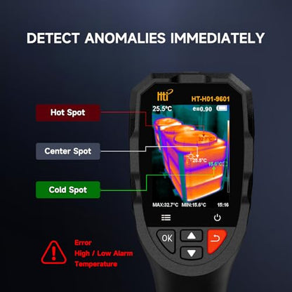 Thermal Imaging Camera, 240×240 IRS, 25Hz, -4°F–1022°F | Adjustable Emissivity, 50° Wide Field of View, Fixed Focus Design, USB Image Export, Home & HVAC Inspection