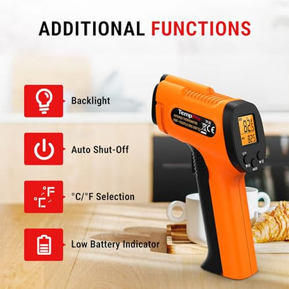 TempPro TempScan Infrared Thermometer Gun for Pizza Oven Griddle HVAC | Temperature Gun with Adjustable Emissivity, Infrared Thermometer for Cooking, Temp Gun with -58~1022°F (Previously ThermoPro) - style: 1 Laser & D:S 12:1