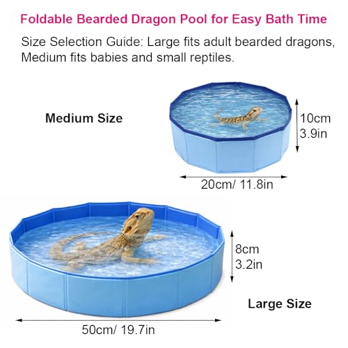 6Pcs Bearded Dragon Pool – Foldable Reptile Bathtub & Towel (Large or Medium Size), Bath Brush, Spray Bottle & Plastic Tweezers for Bearded Dragons, Bearded Dragon Bath Accessories (Large) - size: Large