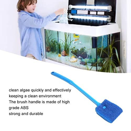 Aquarium Cleaning Brush, Double Sided Sponge Brush with Long Handle Seaweed Scraper for Aquarium with Hanging Holes for Aquarium Acrylic Glass(Blue)