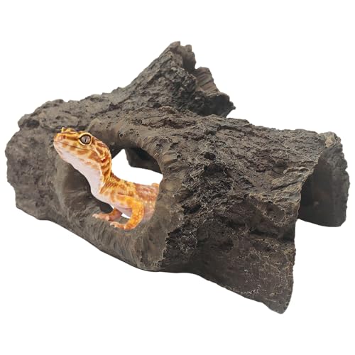 Tfwadmx Leopard Gecko Hide, 7" Reptile Hideout, Resin Simulated Hollow Log for Aquarium, Betta Fish Hideout, Reptile Tank Accessories for Corn Snakes, Young Lizards, Hermit Crabs, Frogs