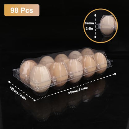 98 Pack Bulk Egg Cartons, Clear Plastic Chicken Egg Holders, Egg Tray Carton Holder for Home & Kitchen, Farm & Market Use, An Eco-Friendly Egg Storage Solution, 10 Grids(Medium Size) - size: 98 Pack Egg Cartons 10 Grids