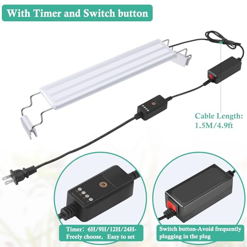 HITOP Full Spectrum LED Aquarium Light – 16-24” Classic Fish Tank Light with Timer, Aquarium Plant Light with Stable Extendable Brackets (16-24in) - size: 16-24in