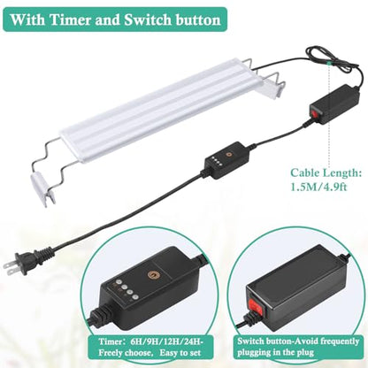HITOP Full Spectrum LED Aquarium Light – 16-24” Classic Fish Tank Light with Timer, Aquarium Plant Light with Stable Extendable Brackets (16-24in) - size: 16-24in