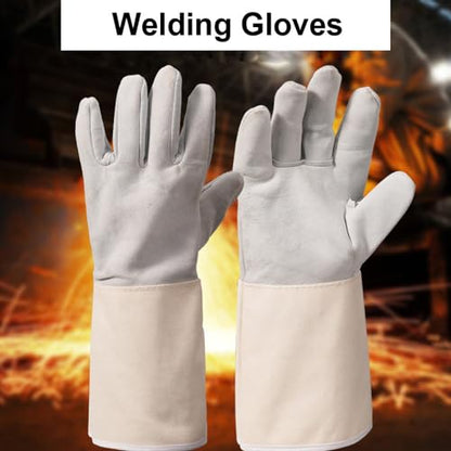 Welding Gloves, MIG/Stick Welding Gloves Premium Hand Protection from Welder and Cutting, Torch Heat, Gauntlet Cuff, Long Sleeve for Tig Welder, Grilling Oven, Green Egg, Stove