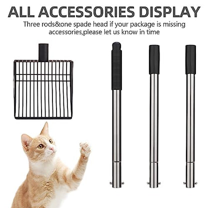 PUPTECK Metal Cat Litter Scoop Adjustable Long Handle Stainless Steel | Fast Sifting Chicken Poop Scooper Coop Accessories, Heavy Duty & Non-Stick Kitty Litter Sifter with Deep Shovel - size: 20"-40"(Adjustable with snap buttons)