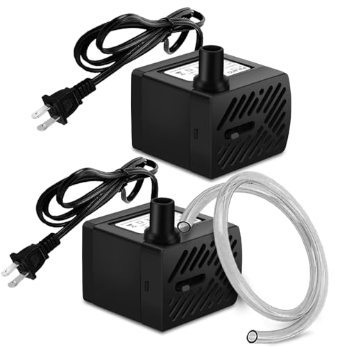 2Pcs Mini Fountain Pump (50GPH 3W), Ultra Quiet Submersible Water Pump for Aquarium, Small Fish Tank, Pet Water Fountain, Tabletop Fountains, Water gardens and Hydroponic Systems