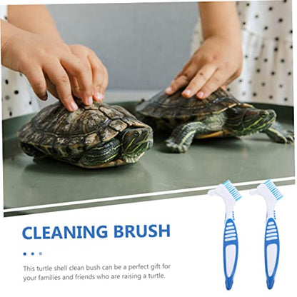YARNOW 2pcs Turtle Shell Cleaning Brush Double-Headed Design for Dirt Removal Comfortable Non-Slip Handle Aquatic Tortoise Care - color: Blue